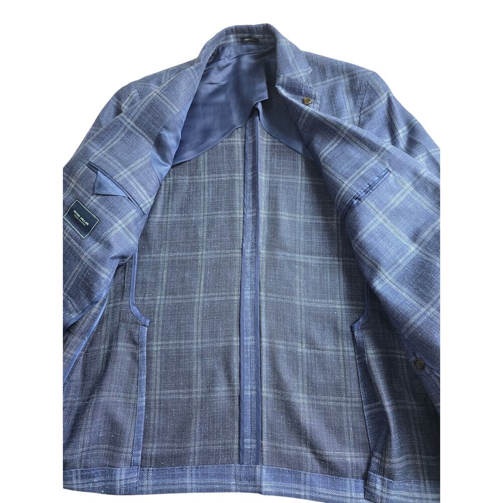 Peter Millar Collection Wool Silk Linen Sport Coat Blazer 40R Unlined Windowpane - Picture 6 of 14